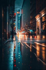 Sticker - Night rainy city road streets. Generative AI