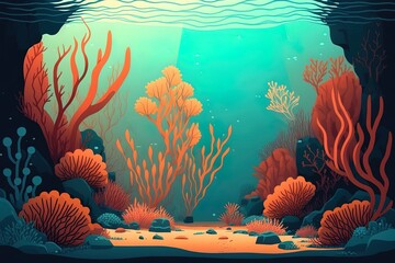 Wall Mural - See the aquatic ecology below the surface at a coral reef, lagoon, or warm sea. Generative AI