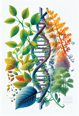 DNA research, biological laboratory, study of gene therapy in nature concept, white background, corporate style.