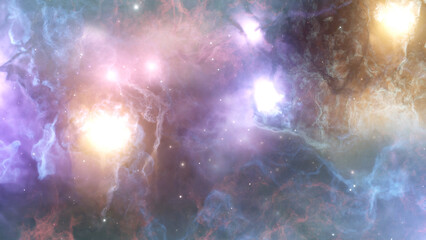 Wall Mural - 3d rendering, outer space animation flying inside colorful nebula