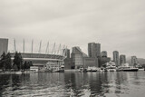 Fototapeta  - Granville island marina and residential buildings in Vancouver downtown Canada
