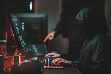 Wall Mural - digital crime, hacker coding virus and ransomware attack cyber data system..