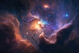 Fototapeta Kosmos - Nebula and galaxies space Abstract cosmos background Generative AI  3