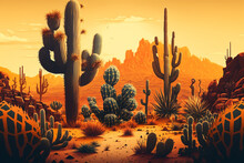 Desert Scenery With Cacti With Warm Colors Generative AI