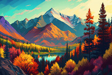 Scenery Of Forested Mountains With Vibrant Colors Generative AI