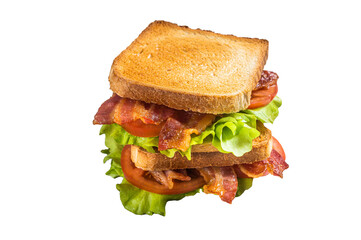 Wall Mural - BLT toasted sandwich with bacon, tomato and lettuce.  Isolated, transparent background