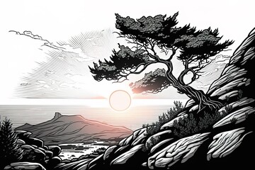 Wall Mural - Beautiful sunset or sunrise illustration digital art design, generative ai