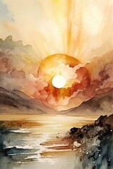 Wall Mural - Beautiful sunset or sunrise illustration digital art design, generative ai