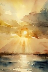 Wall Mural - Beautiful sunset or sunrise illustration digital art design, generative ai