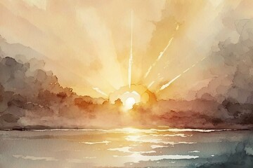 Beautiful sunset or sunrise illustration digital art design, generative ai