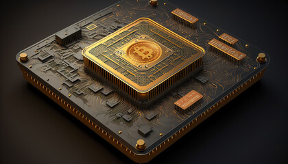 Wall Mural - Bitcoin in processor - Crypto Currency Success: Bitcoin Reaches New Heights in Trading Market - ai generated