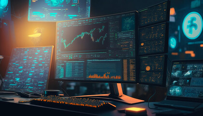 Wall Mural - A stunning abstract background of a rising graph and stacks of gold coins signifying success and growth - ai generated.