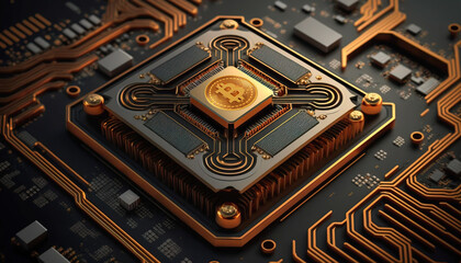 Wall Mural - Bitcoin in processor - Bitcoin on the Rise: Graph Shows Positive Trend in Cryptocurrency Market - ai generated