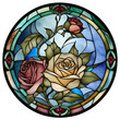 Glass stained window of roses fantasy, generative ai
