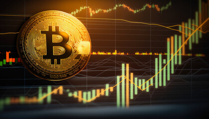 Wall Mural - Bitcoin - Get in on the crypto game with BTC. This rising graph shows its potential - ai generated