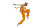 Fototapeta Kosmos - Realistic silhouette of a young hip-hop dancer, breake dancing man isolated on white background.