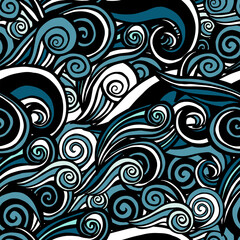 sea waves sketch pattern. ocean surf wave hand drawn seamless pattern vector illustration
