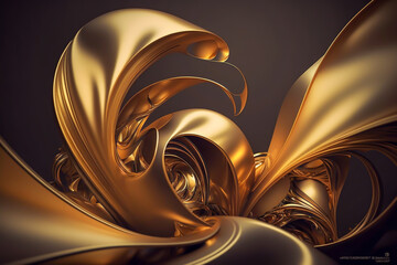 Wall Mural - golden Abstract fluid, fractal, geometric figure Background, one colour concept, generative ai