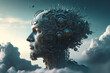 Stempunk style robot head in the clouds (generative AI)