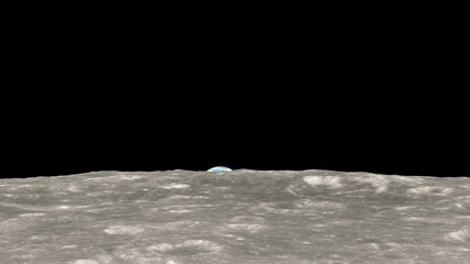 Wall Mural - Camera flies over craters of the Moon. Earth planet raising on the horizon. Elements of this image furnished by NASA