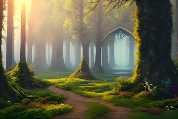 A Fairytale An Enchanted Forest, Fantasy, Epic, Tale, Vintage. Generative AI