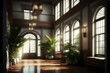 Modern Coastal Colonial Architecture: A Study in Natural Light and Uplighting. Generative Ai