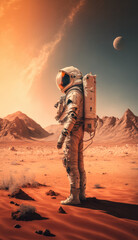 Wall Mural - Astronaut in a journey to planet Mars made with Generative AI.