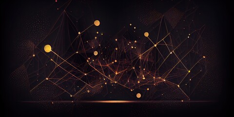 Abstract dot point connect with gradient line, neon yellow and blue colors on a dark background, technology banner, big data, network, cloud, computing - generative ai
