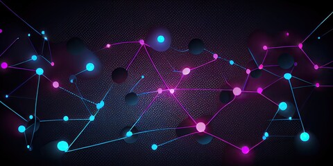 abstract dot point connect with gradient line, neon blue and pink colors on a dark background, techn