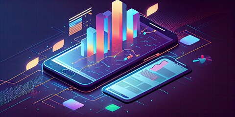 Revolutionizing Business Analysis and Exploring Trendy Smartphone Applications for Analytics and Cross-Platform Coding, technology background - generative ai
