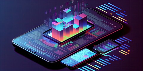 Revolutionizing Business Analysis and Exploring Trendy Smartphone Applications for Analytics and Cross-Platform Coding, technology background - generative ai