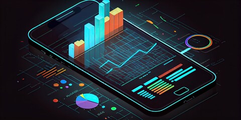 Revolutionizing Business Analysis and Exploring Trendy Smartphone Applications for Analytics and Cross-Platform Coding, technology background - generative ai