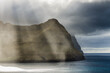 Dramatic sunlight, view from Vidoy island at Bordoy island in Faroe islands, Northern Europe