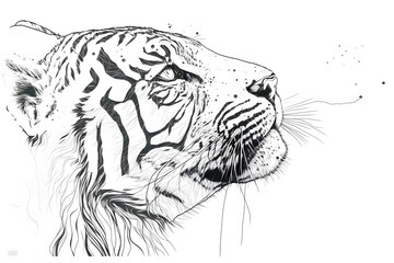 Wall Mural - Wallpaper Illustration and background of a tiger head drawing. Side view. Concept of animal, wild world. Generative AI.