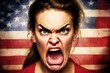 Angry mature american woman screaming. at you. Generative AI