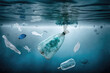 © zzzz17 - The Fight Against Ocean Pollution: Campaign to Reduce Plastic Bag and Bottle Waste. Generative Ai