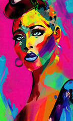 Colourful modern abstract woman face. Hand drawn digital art  illustration