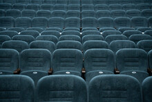 Empty Rows Of Seats In The Hall For A Large Number Of People. Cinema And Theatre Hall For Watching Performances.