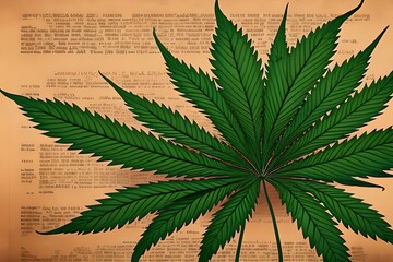 Wall Mural - Botanical Illustration In Retro Style With Cannabis Plant. Page Of An Old Book. Hemp, Cannabis Or Marijuana, Medicinal Plant. Generative AI