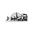 Composition with truck, compass, mountain and eagle. Vector illustration.