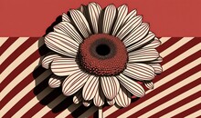  A Large Flower On Top Of A Red And White Striped Background With A Black Center In The Center Of The Flower And A Black Center In The Middle Of The Flower.  Generative Ai