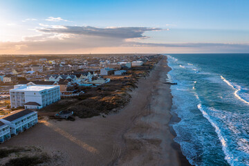 Wall Mural - Aerial View of Kill Devil Hills in the Outer Banks North Carolina as the Sun Sets