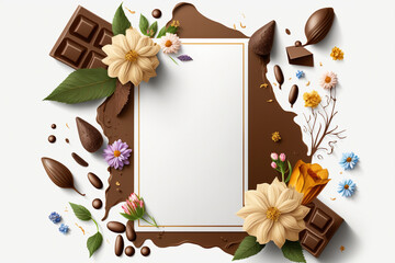 Wall Mural - Chocolate and flowers card design, illustration generative ai