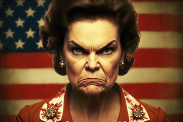 Angry mature american woman screaming. at you. Generative AI