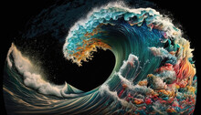 Abstract Colorful Wave, On Black Background, Background Image