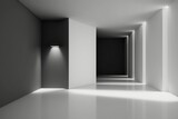 Fototapeta Perspektywa 3d - Modern, future minimalist interior on white color, big windows in living room. AI generated, human enhanced.