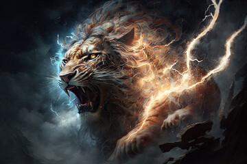 Wall Mural - heaven's fury: an unbounded power of a mystical creature generative ai