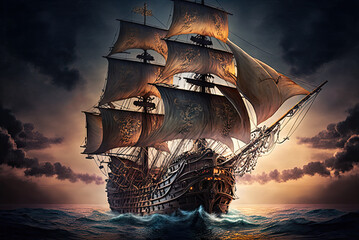 Wall Mural - The Mythical Discovery of the Legendary Pirate Ship Generative AI