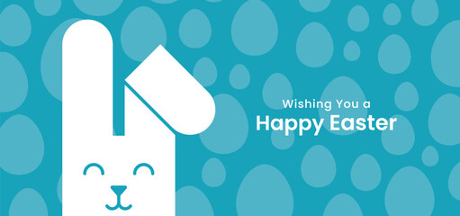 Wall Mural - Happy Easter. Banner, poster, greeting card with typography, bunny, and eggs. Vector illustration.