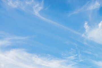 Wall Mural - scenic nature landscape with beautiful cirrus clouds in blue sky. colorful cloudscape with spindrift